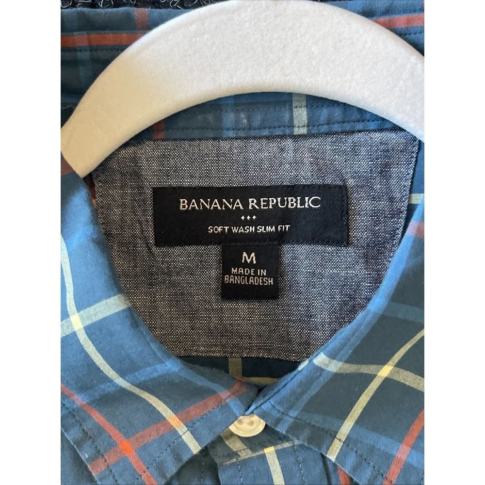 Banana Republic Mens Soft Wash Slim Fit Green Plaid Button Up Shirt Medium